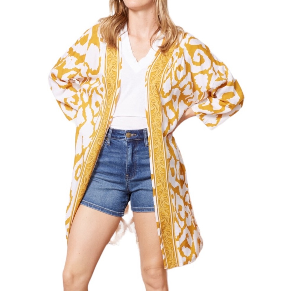 Evereve Tolani Gold Summer Kimono Bathing Suit Cover Up One Size